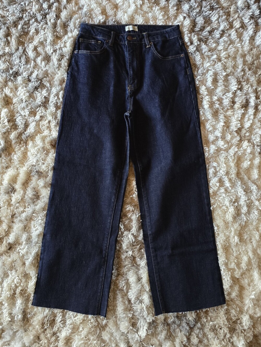 Oliver Logan Aberdeen Wide Leg Crop Jeans Dark Denim Raw Hem Size 29 - Picture 4 of 8